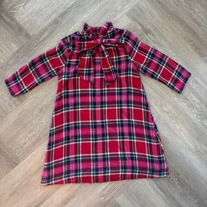 Crown & Ivy Red and Pink Plaid Bow Back Ruffle Neck Dress Size M